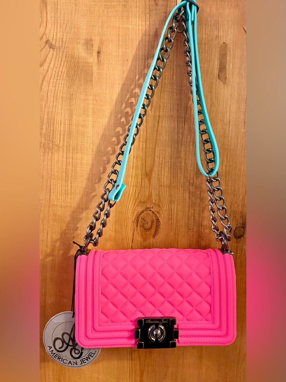 NWT American Jewel Danielle Boy Bag Hot Pink Neon Silicone Gummy
Crossbody
